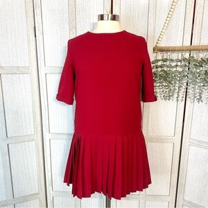 Runi Red Pleated Drop Waist Mini Dress Anthropologie Size 8 10 Short Sleeve